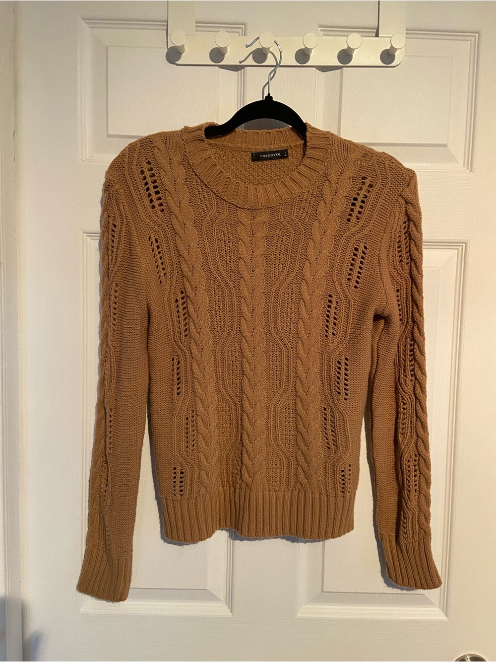 Trendyol Cable Knit Crewneck Sweater in Camel Brown